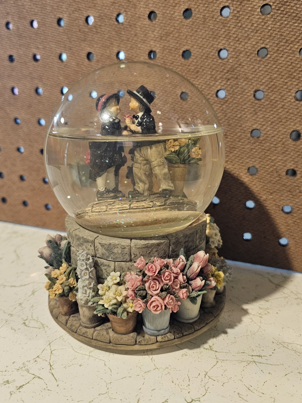 Romantic Flower Garden Snow Globe - Pink Floral Accent